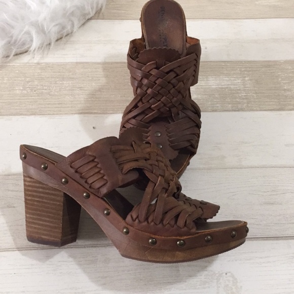 Ralph Lauren leather brown heel woody clogs sandal - Picture 2 of 3
